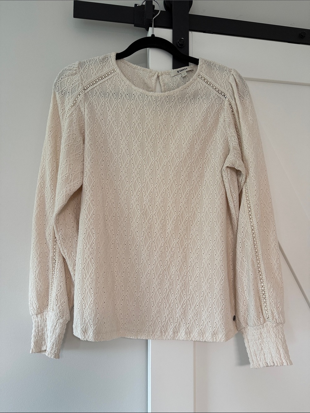 Lace-Textured Long Sleeve Blouse - Cream